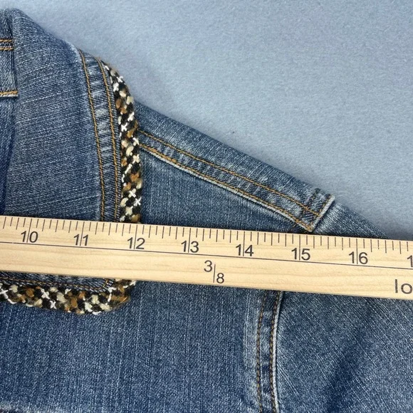 Coldwater Creek Blue Denim Jacket Tweed Fringe Trim Women Size P6 - Picture 9 of 9